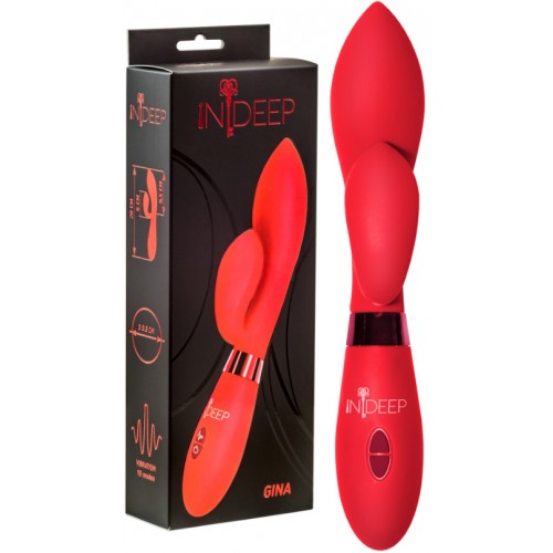 Вибратор с клиторальным стимулятором Indeep Gina Red Вибратор с клиторальным стимулятором Indeep Gina Red