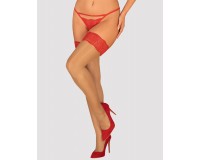 Нюдовые чулки с красной кружевной резинкой Mellania L/XL