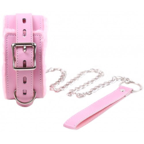 Розовый БДСМ ошейник с меховой подкладкой