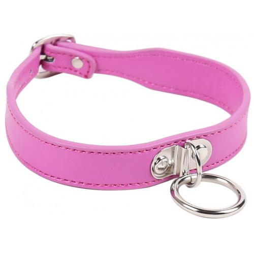 Розовый ошейник с металлическим кольцом