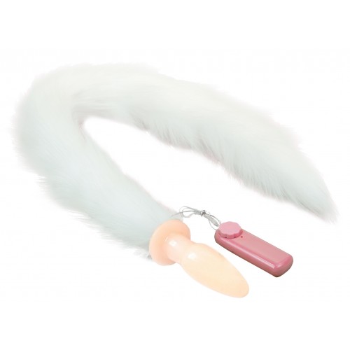 Анальная вибровтулка из силикона с длинным белым хвостом 84 см Анальная вибровтулка из силикона с длинным белым хвостом 84 см
