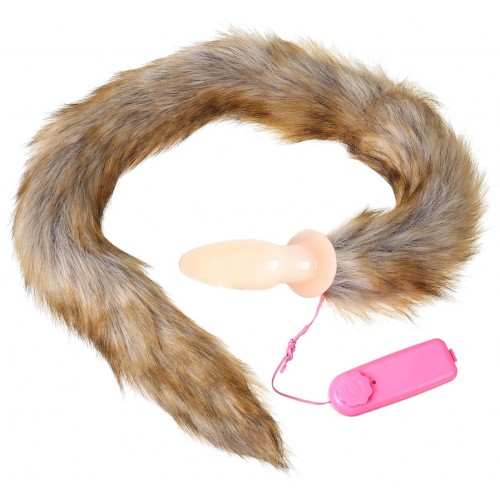 Анальная вибровтулка из силикона с длинным рыжим хвостом 90 см Анальная вибровтулка из силикона с длинным рыжим хвостом 90 см