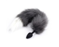Силиконовая анальная втулка S с серо-белым хвостиком Furry Fox 44 см