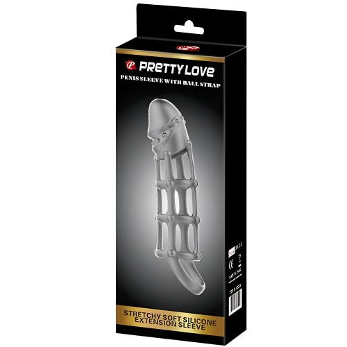 Серая силиконовая насадка Pretty Love Penis Sleeve с петлёй на мошонку Серая силиконовая насадка Pretty Love Penis Sleeve с петлёй на мошонку