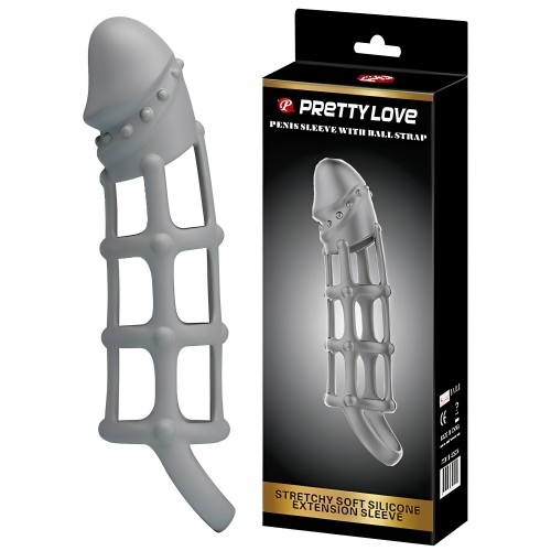 Серая силиконовая насадка Pretty Love Penis Sleeve с петлёй на мошонку Серая силиконовая насадка Pretty Love Penis Sleeve с петлёй на мошонку