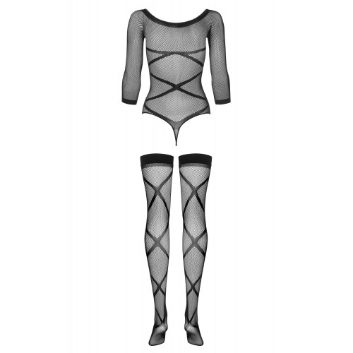 Эротичный комплект из боди в сетку и чулок S/L
