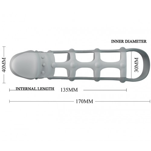 Серая силиконовая насадка Pretty Love Penis Sleeve с петлёй на мошонку Серая силиконовая насадка Pretty Love Penis Sleeve с петлёй на мошонку