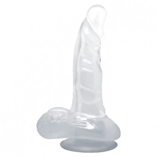 Прозрачный фаллоимитатор на присоске с мошонкой 17 см Прозрачный фаллоимитатор на присоске с мошонкой 17 см