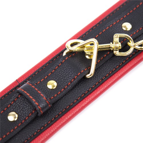 Черно-красный ошейник с поводком на золотой цепи Черно-красный ошейник с поводком на золотой цепи