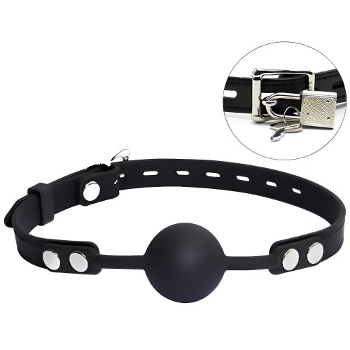 Силиконовый кляп-шар черного цвета на ремне с замочком Силиконовый кляп-шар черного цвета на ремне с замочком