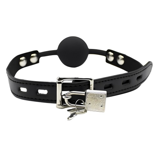 Силиконовый кляп-шар черного цвета на ремне с замочком Силиконовый кляп-шар черного цвета на ремне с замочком