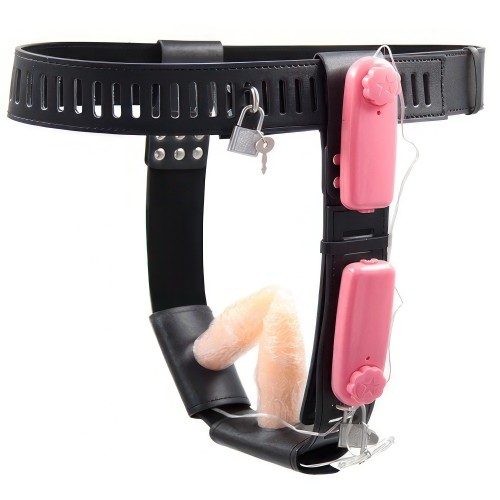 Женский пояс верности с двумя вибропробками Женский пояс верности с двумя вибропробками