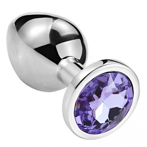 Металлическая анальная пробка с сиреневым камушком S Металлическая анальная пробка с сиреневым камушком S