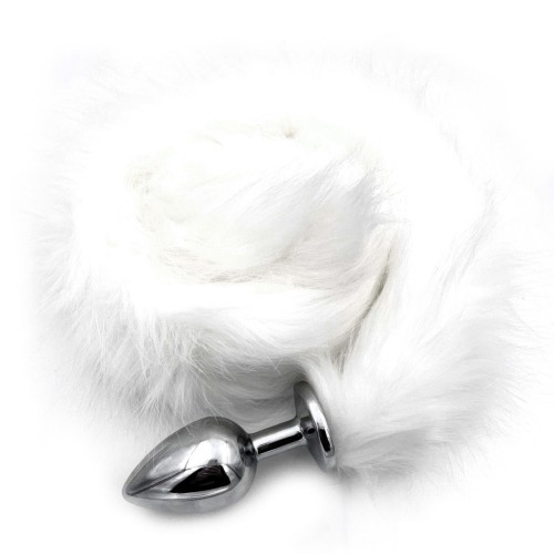 Металлическая анальная пробка L с длинным белым хвостиком 90 см Металлическая анальная пробка L с длинным белым хвостиком 90 см