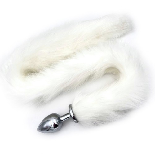 Металлическая анальная пробка L с длинным белым хвостиком 90 см Металлическая анальная пробка L с длинным белым хвостиком 90 см