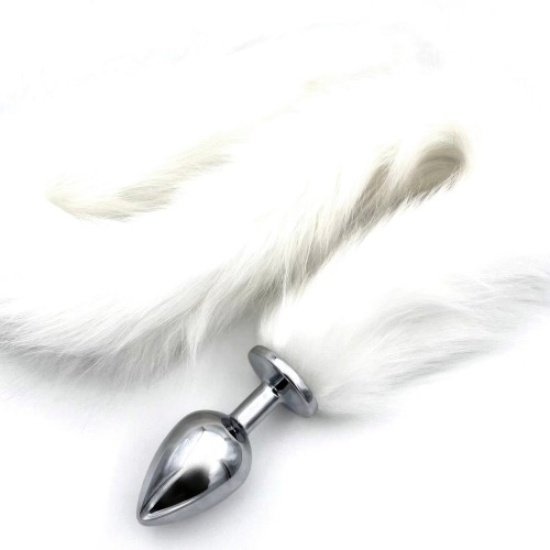Металлическая анальная пробка L с длинным белым хвостиком 90 см Металлическая анальная пробка L с длинным белым хвостиком 90 см