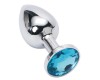Металлическая анальная пробка с голубым камушком M