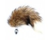 Металлическая анальная пробка M с лисьим хвостиком из натурального меха 40 см