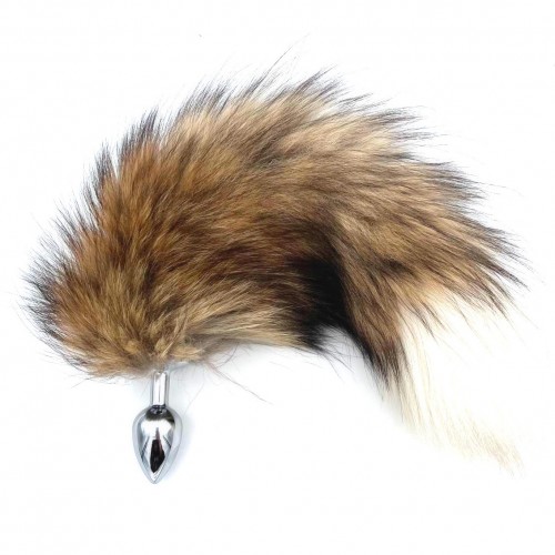 Металлическая анальная пробка M с лисьим хвостиком из натурального меха 40 см Металлическая анальная пробка M с лисьим хвостиком из натурального меха 40 см