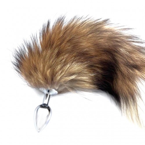 Металлическая анальная пробка M с лисьим хвостиком из натурального меха 40 см Металлическая анальная пробка M с лисьим хвостиком из натурального меха 40 см