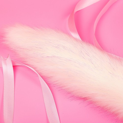 Металлическая анальная пробка S белый хвостик с розовым напылением 42 см Металлическая анальная пробка S белый хвостик с розовым напылением 42 см