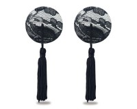 Пэстисы для груди Reusable Black Lace Round Tassel Nipple Pasties