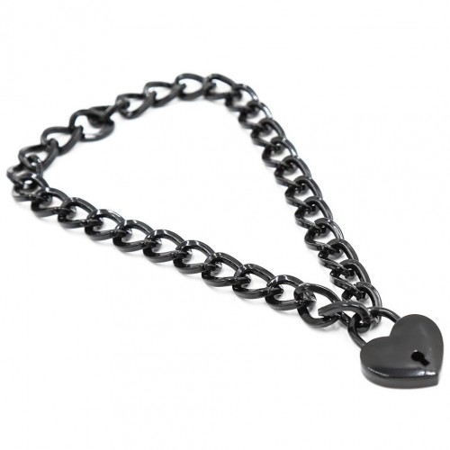 Черный ошейник-цепочка с замком в виде сердца