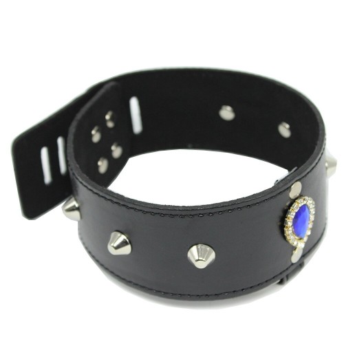 Ошейник на поводке с шипами и стразом