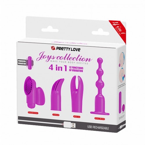 Набор насадок с перезаряжаемым вибростимулятором Joy Collection 4 in 1 Набор насадок с перезаряжаемым вибростимулятором Joy Collection 4 in 1