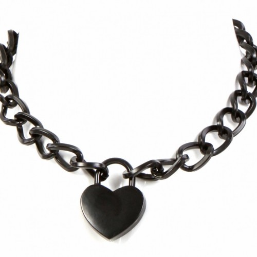 Черный ошейник-цепочка с замком в виде сердца