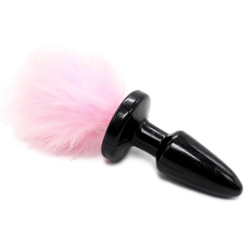 Черная силиконовая анальная пробка с розовым хвостиком