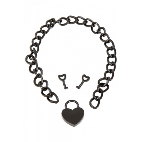 Черный ошейник-цепочка с замком в виде сердца