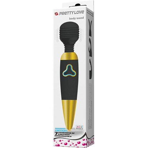Вибромассажер Pretty Love Body Wand с 7 функциями вибрации черно-золотой
