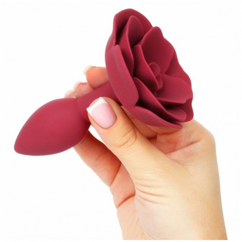 Красная силиконовая анальная пробка с розой S Красная силиконовая анальная пробка с розой S