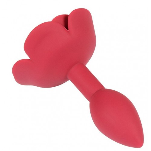 Красная силиконовая анальная пробка с розой S Красная силиконовая анальная пробка с розой S