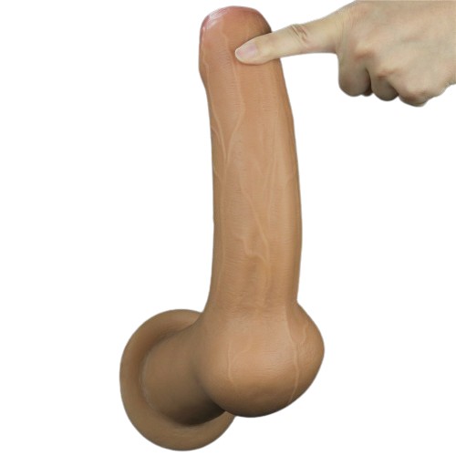 Реалистичный фаллоимитатор на присоске с мошонкой Dual Layered Handle Cock 28 см