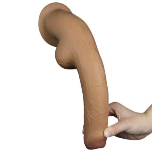 Реалистичный фаллоимитатор на присоске с мошонкой Dual Layered Handle Cock 28 см