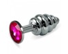 Анальная пробка из стали рифленая с кристаллом цвета фуксии Rosebud Classic S