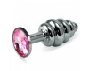 Анальная пробка из стали рифленая с розовым кристаллом Rosebud Classic S