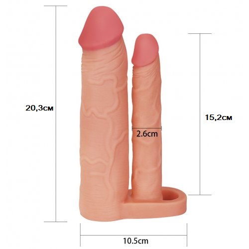 Удлиняющая насадка для двойного проникновения Pleasure X Tender Double Penis Sleeve +5 см