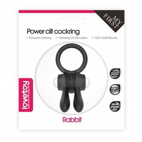 Черное виброкольцо Power Clit Cockring Rabbit
