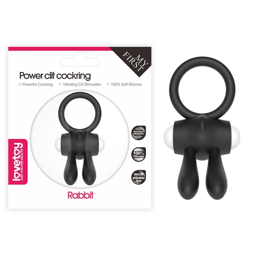 Черное виброкольцо Power Clit Cockring Rabbit