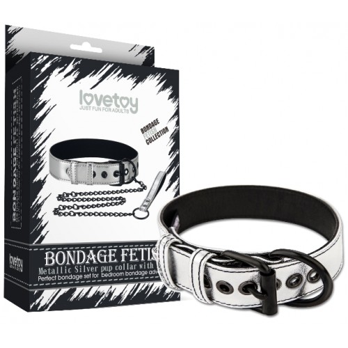 Ошейник с поводком на цепи Bondage Fetish Black Matt Collar With Leash серебристый