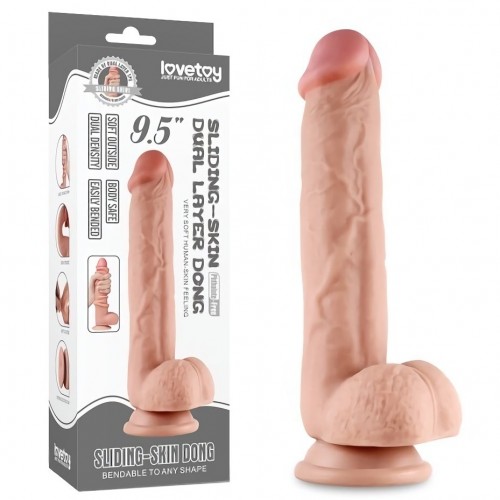 Гнущийся фаллоимитатор с эффектом двойной кожи Lovetoy Sliding-Skin Dual Layer Dong 24 см