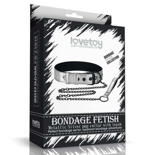 Ошейник с поводком на цепи Bondage Fetish Black Matt Collar With Leash серебристый