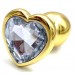 Золотая металлическая анальная пробка с прозрачным камушком в виде сердечка L Золотая металлическая анальная пробка с прозрачным камушком в виде сердечка L