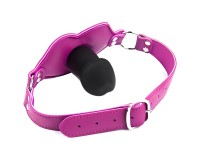 Силиконовый кляп-фаллос на розовом ремне в виде губ