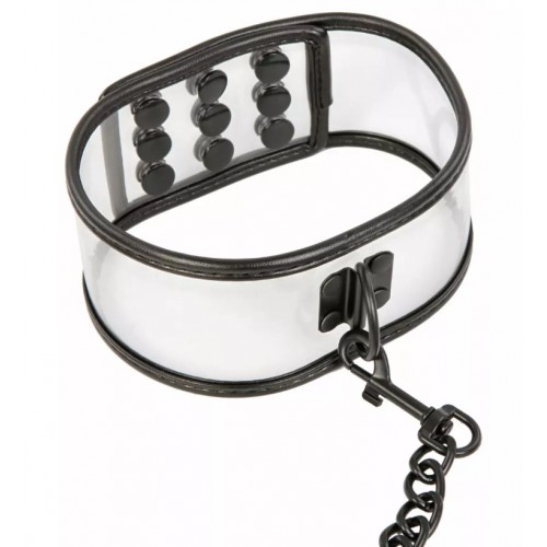 Прозрачный ошейник с поводком и заклёпками Прозрачный ошейник с поводком и заклёпками