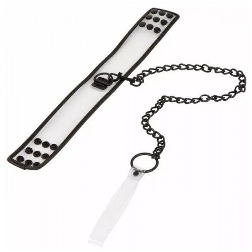 Прозрачный ошейник с поводком и заклёпками Прозрачный ошейник с поводком и заклёпками