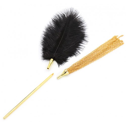 Золотой тиклер со сменными цепями и страусиным пером 43 см Золотой тиклер со сменными цепями и страусиным пером 43 см